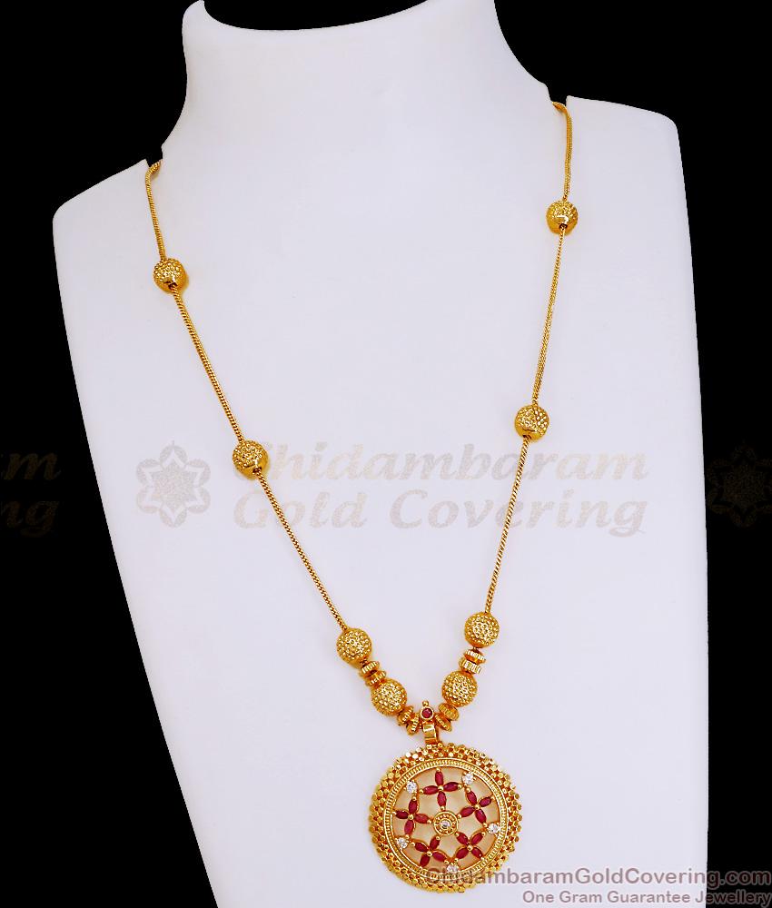 Stylish Ad Stone Round Pendant Necklace Gold Imitation Wedding Jewelry NCKN4014