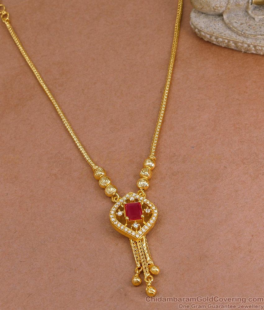 High Quality 1 Gram Gold Necklace Ruby White Stone Design Online NCKN4015
