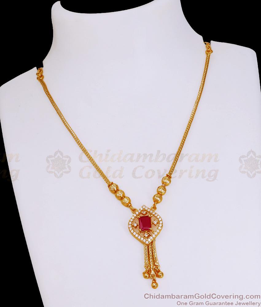 High Quality 1 Gram Gold Necklace Ruby White Stone Design Online NCKN4015