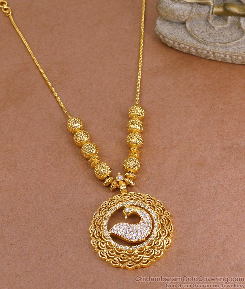 Stunning Full White Stone Golden Beads Necklace Peacock Design NCKN4023