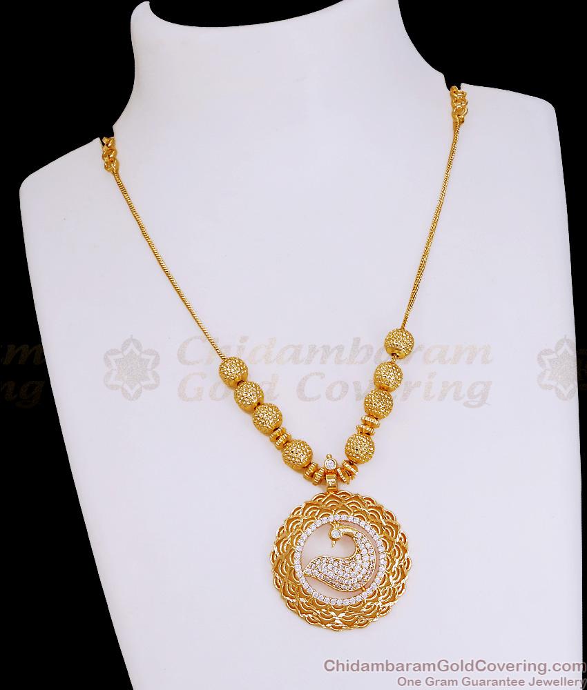 Stunning Full White Stone Golden Beads Necklace Peacock Design NCKN4023