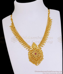 Single Ruby Stone Mullaipoo Gold Necklace Imitation Jewelry Design NCKN4024 Single Ruby Stone Mullaipoo Gold Necklace Imitation Jewelry Design NCKN4024