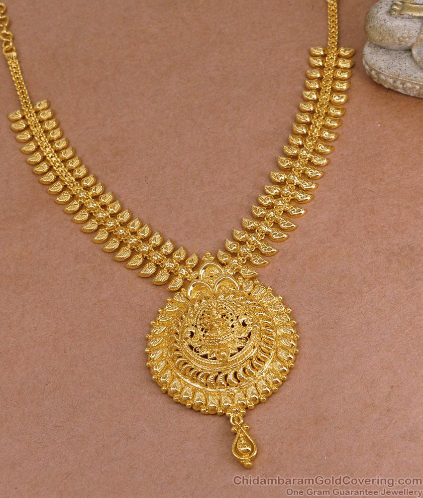 Plain One Gram Gold Lakshmi Necklace Mango Design For Wedding NCKN4025