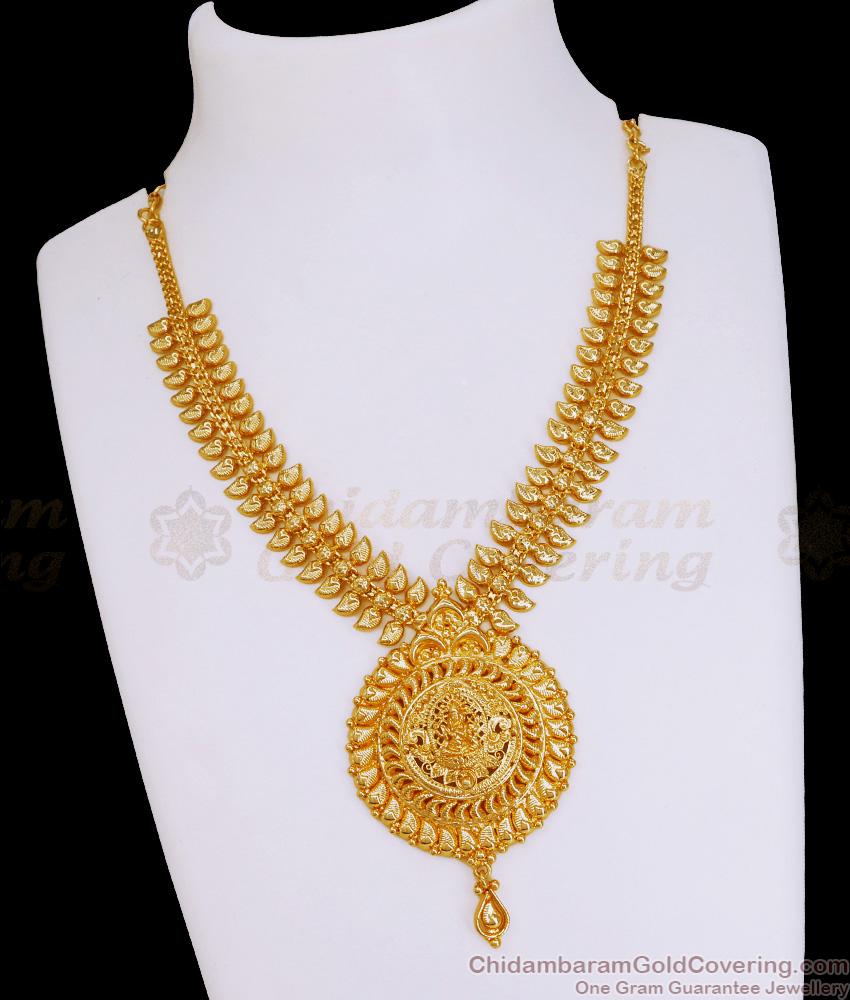 Plain One Gram Gold Lakshmi Necklace Mango Design For Wedding NCKN4025