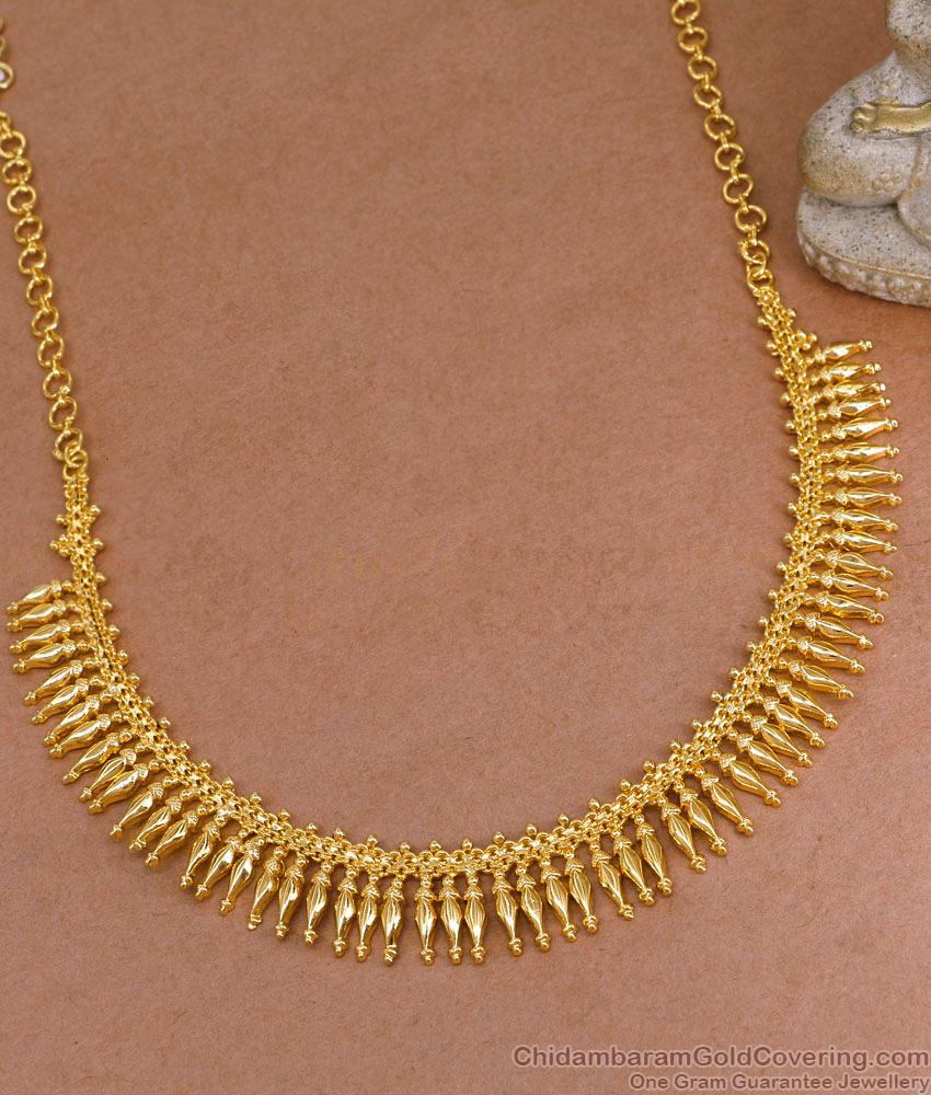 Classic Gold Plated Plain Necklace Mullaipoo Design For Marriage NCKN4029