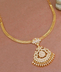 Bridal Wear White Stone Impon Necklace Gold Plated Chain Design NCKN4034