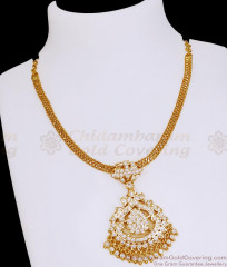 Bridal Wear White Stone Impon Necklace Gold Plated Chain Design NCKN4034