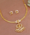 Five Metal Impon Attigai Lakshmi Design Necklace With Matching Studs NCKN4036 Five Metal Impon Attigai Lakshmi Design Necklace With Matching Studs NCKN4036