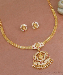 Five Metal Impon Attigai Lakshmi Design Necklace With Matching Studs NCKN4036 Five Metal Impon Attigai Lakshmi Design Necklace With Matching Studs NCKN4036