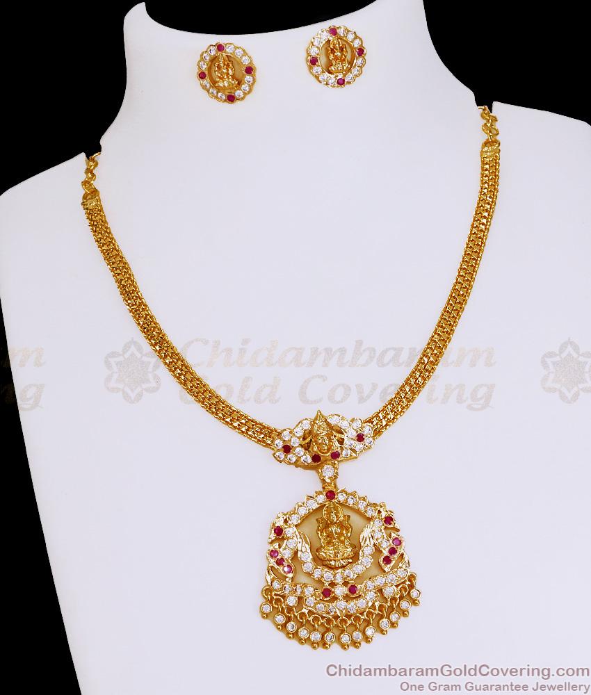 Five Metal Impon Attigai Lakshmi Design Necklace With Matching Studs NCKN4036 Five Metal Impon Attigai Lakshmi Design Necklace With Matching Studs NCKN4036