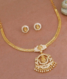 Beautiful White Stone Peacock Design Impon Attigai With Earrings NCKN4037 Beautiful White Stone Peacock Design Impon Attigai With Earrings NCKN4037