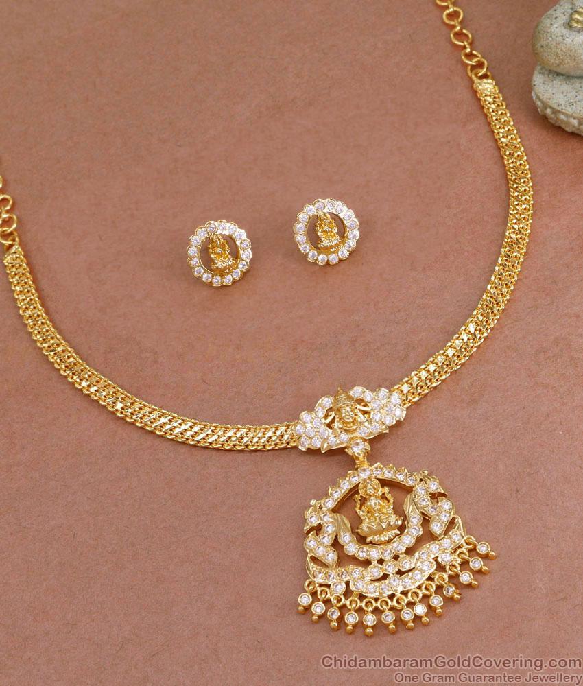 Beautiful White Stone Peacock Design Impon Attigai With Earrings NCKN4037