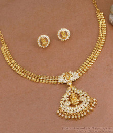 White Stone Gajalakshmi Impon Pendant Gold Plated Mango Necklace NCKN4039 White Stone Gajalakshmi Impon Pendant Gold Plated Mango Necklace NCKN4039