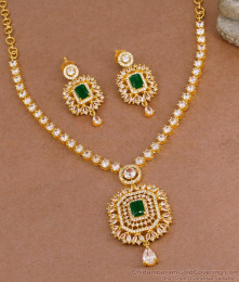 Stunning Emerald White Diamond Necklace Gold Imitation Jewelry Set NCKN4040
