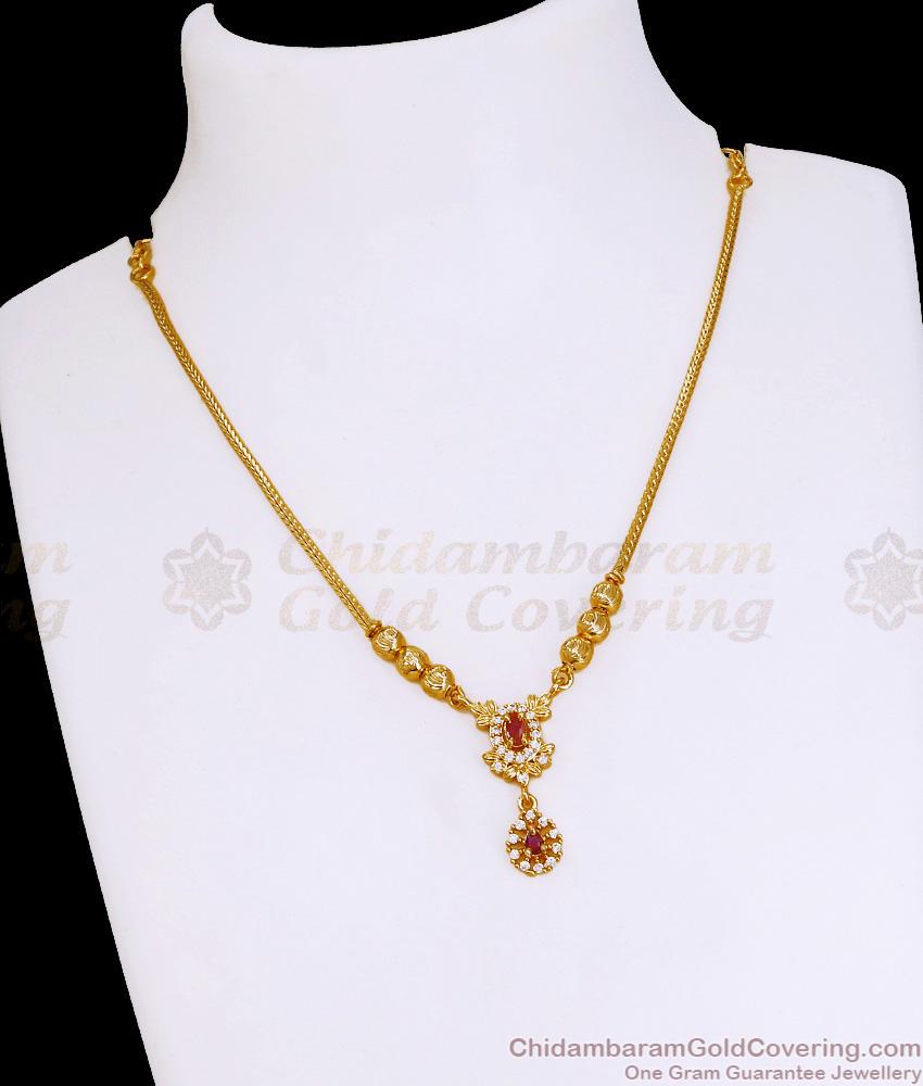 Beautiful Ruby White Stone Floral Pendant Necklace Online NCKN4043