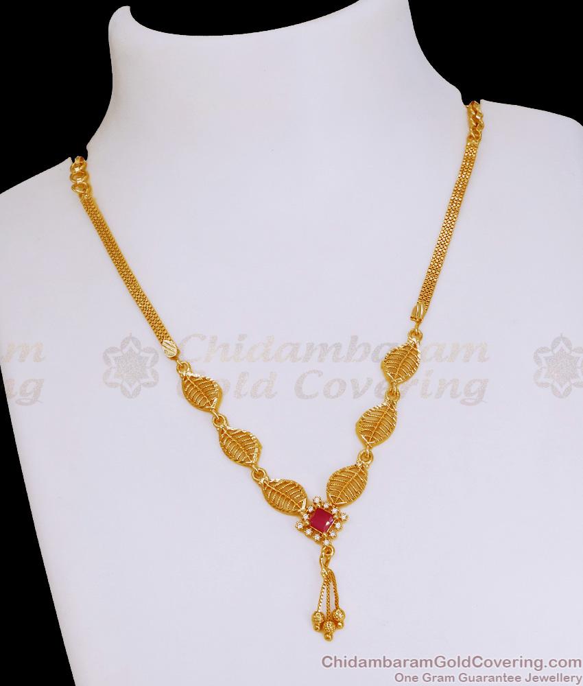 New Model Ruby Stone Flower Design Necklace Gold Imitation Jewelry NCKN4048