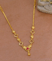 Light Weight Single Ruby Stone 1 Gram Gold Necklace For Women NCKN4049 Light Weight Single Ruby Stone 1 Gram Gold Necklace For Women NCKN4049