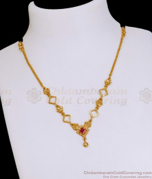Light Weight Single Ruby Stone 1 Gram Gold Necklace For Women NCKN4049