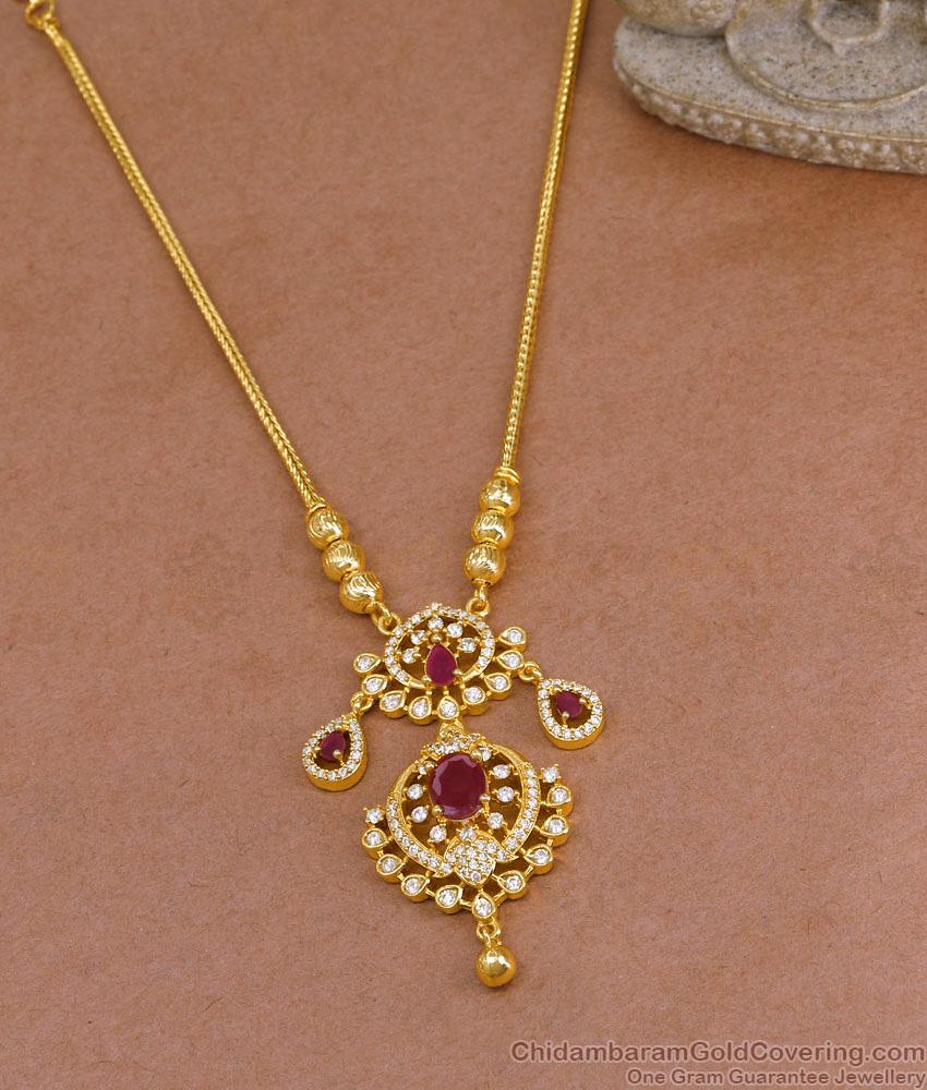 Beautiful Ruby White Stone Gold Imitation Necklace Festive Collection NCKN4052
