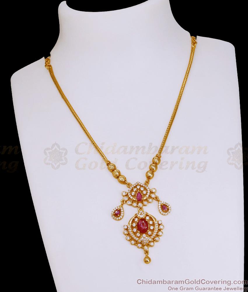 Beautiful Ruby White Stone Gold Imitation Necklace Festive Collection NCKN4052
