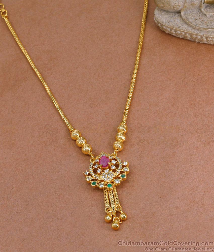 Latest Small Ad Stone Pendant Gold Imitation Necklace Design NCKN4053