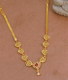 Stylish Heart Design Gold Imitation Necklace With Ruby White Stone NCKN4059