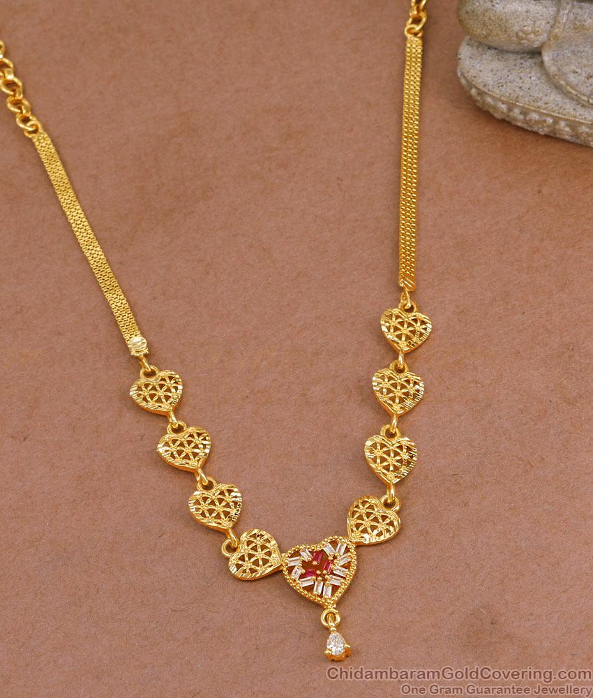 Stylish Heart Design Gold Imitation Necklace With Ruby White Stone NCKN4059