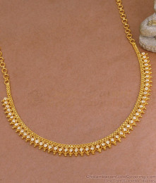 Full White Stone Mullaipoo Gold Necklace Design For Wedding NCKN4062