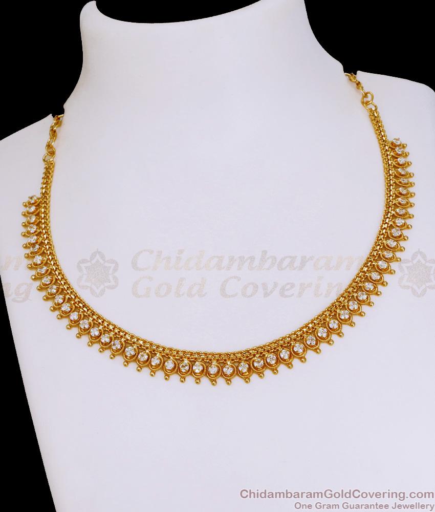 Full White Stone Mullaipoo Gold Necklace Design For Wedding NCKN4062