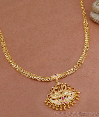 Ruby White Stone Peacock Design Gold Plated Necklace Online NCKN4065