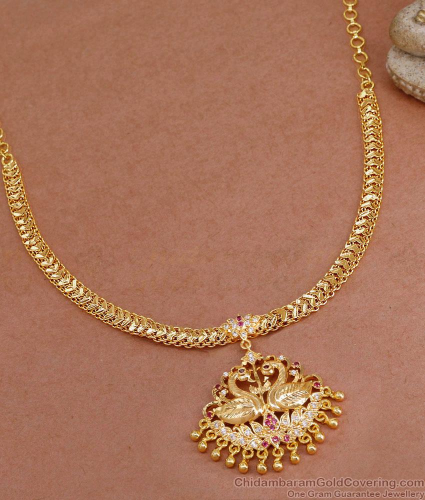 Ruby White Stone Peacock Design Gold Plated Necklace Online NCKN4065