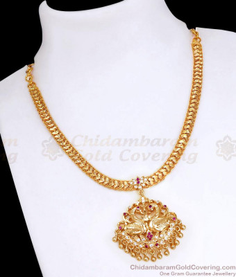 Ruby White Stone Peacock Design Gold Plated Necklace Online NCKN4065