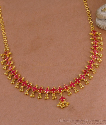 Stunning Ruby Gemstone Necklace Hanging Beads Gold Imitation Jewelry NCKN4066