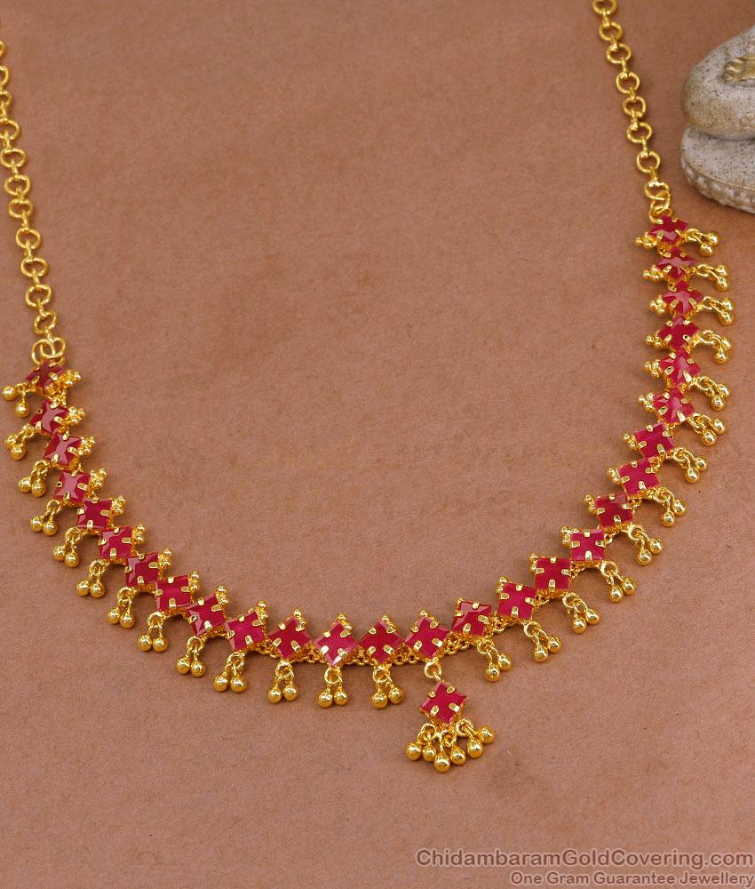 Stunning Ruby Gemstone Necklace Hanging Beads Gold Imitation Jewelry NCKN4066