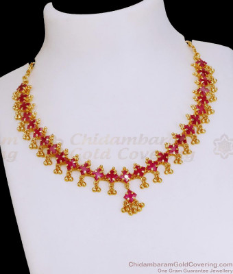 Stunning Ruby Gemstone Necklace Hanging Beads Gold Imitation Jewelry NCKN4066