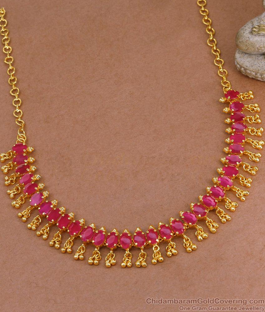 Glittering Ruby Stone Gold Imitation Necklace Design For Bridal Wear NCKN4067