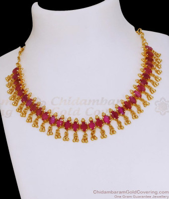 Glittering Ruby Stone Gold Imitation Necklace Design For Bridal Wear NCKN4067