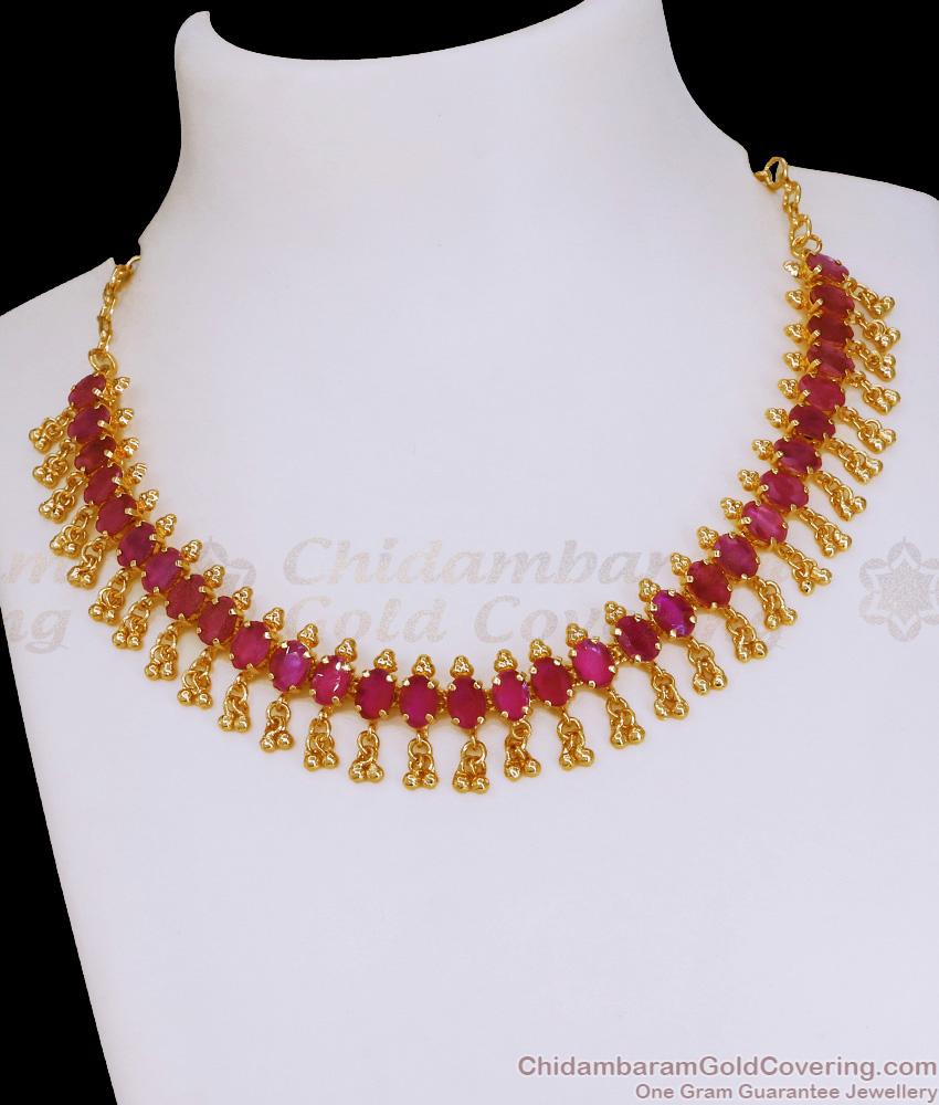 Glittering Ruby Stone Gold Imitation Necklace Design For Bridal Wear NCKN4067