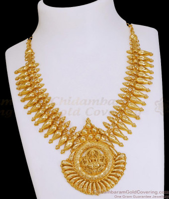 Premium Quality 1 Gram Gold Lakshmi Necklace White Stone Kerala Jewelry NCKN4068