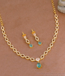 Light Weight Blue Gemstone Diamond Necklace Combo Set Shop Online NCKN4069