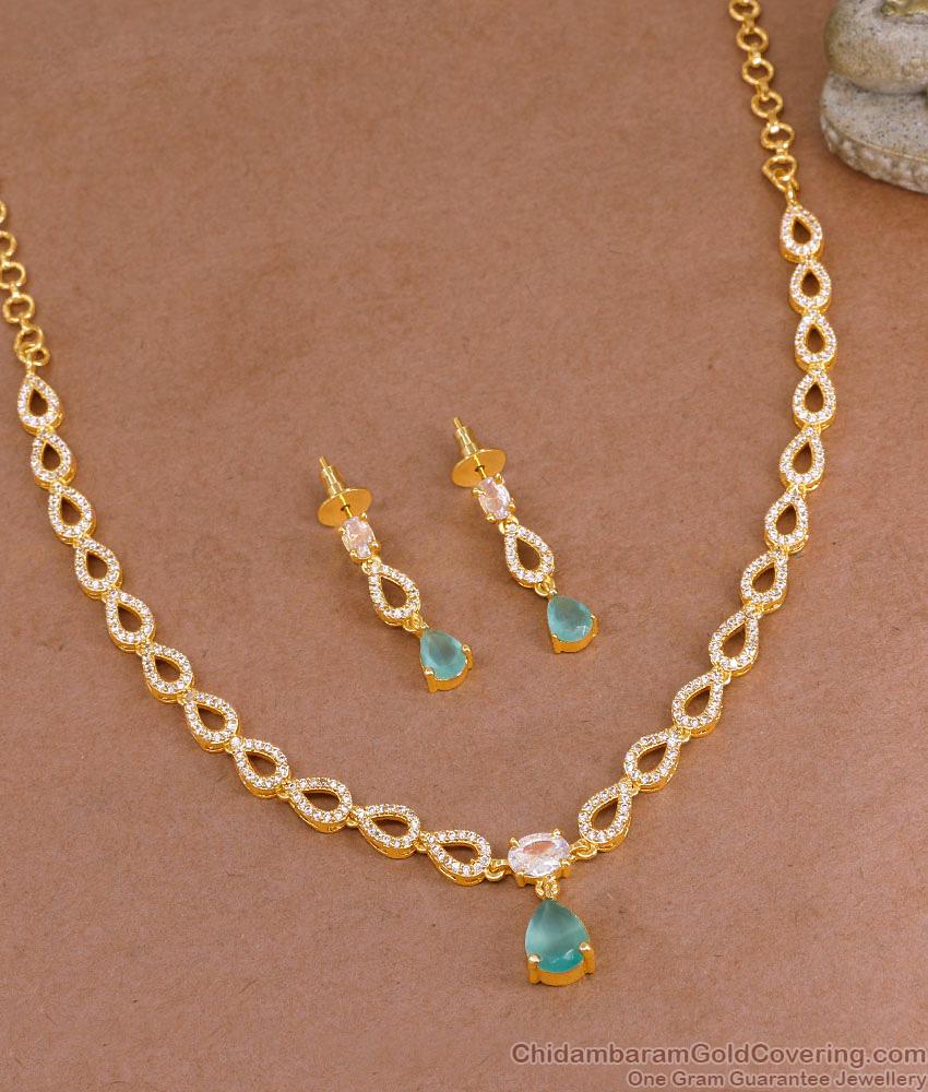 Light Weight Blue Gemstone Diamond Necklace Combo Set Shop Online NCKN4069
