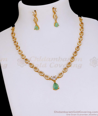 Light Weight Blue Gemstone Diamond Necklace Combo Set Shop Online NCKN4069
