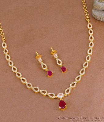 Buy Ad Stone Gold Finish Necklace Ruby Stone Design For Women NCKN4070