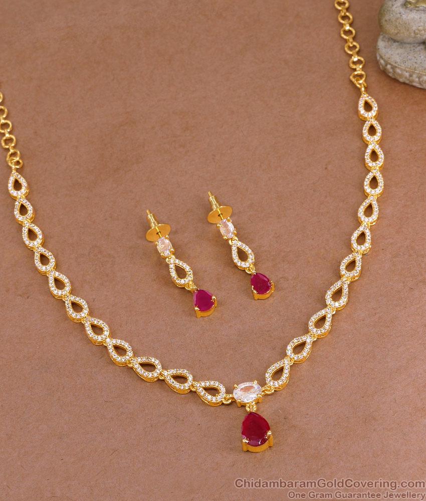 Buy Ad Stone Gold Finish Necklace Ruby Stone Design For Women NCKN4070