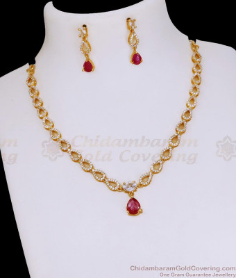 Buy Ad Stone Gold Finish Necklace Ruby Stone Design For Women NCKN4070