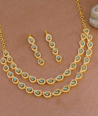 New Arrival Double Layer Diamond Necklace With Blue Gemstone Online NCKN4071