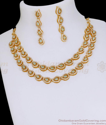 New Arrival Double Layer Diamond Necklace With Blue Gemstone Online NCKN4071