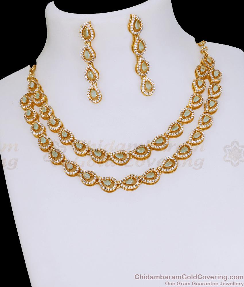 New Arrival Double Layer Diamond Necklace With Blue Gemstone Online NCKN4071