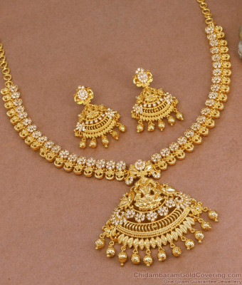 Grand Bridal Wear Lakshmi Design Necklace Combo White Stone Design NCKN4073