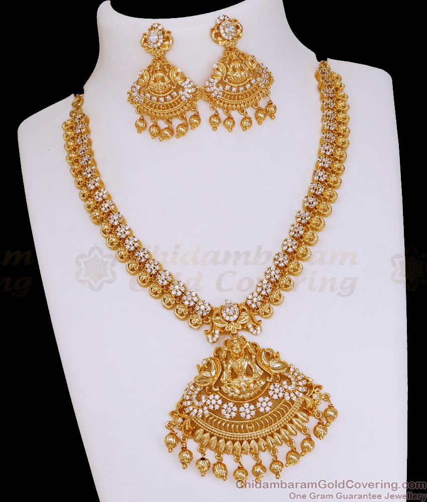 Grand Bridal Wear Lakshmi Design Necklace Combo White Stone Design NCKN4073